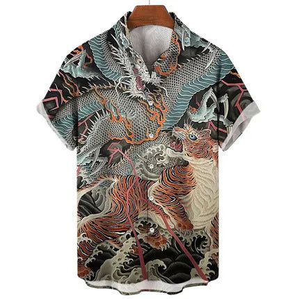Men's slim fit short sleeve shirt with 3D floral print on polyester fabric