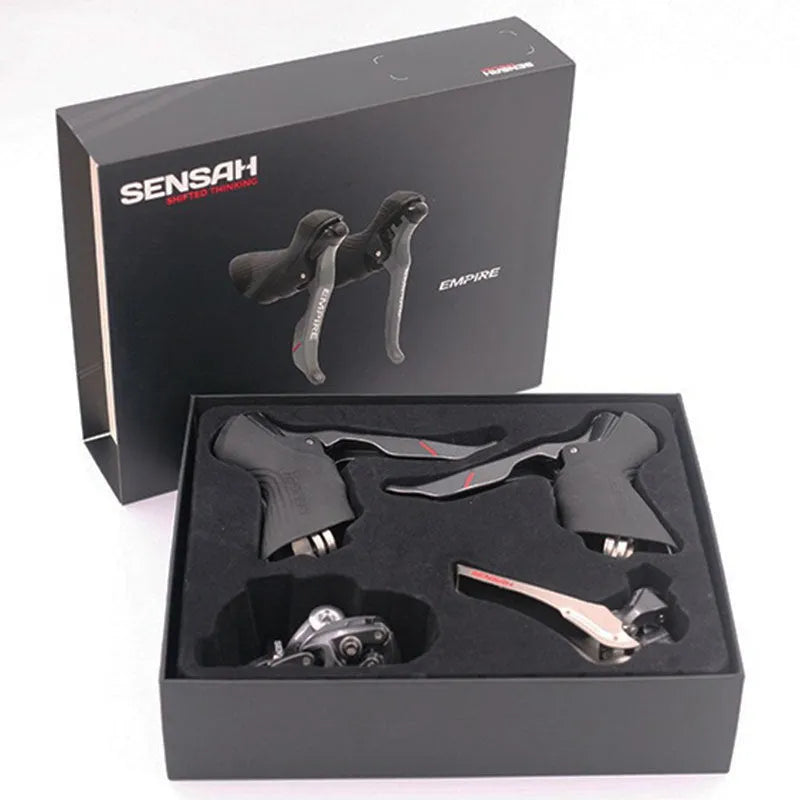 Road bike transmission kit with aluminium manual shifters, front derailleur and short-leg rear derailleur