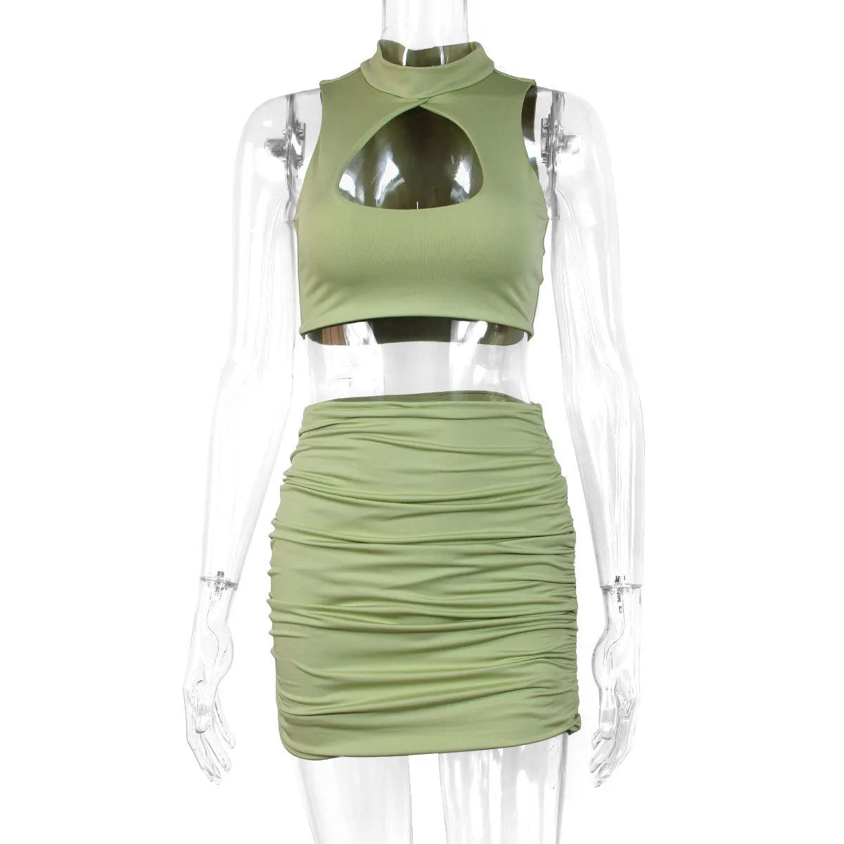 Women's light purple hollow vest and split skirt two-piece summer outfit set