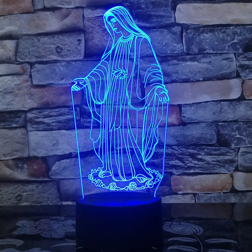 3D LED night light showing a stereoscopic dual-ring light pattern from a thin acrylic panel on an ABS base.