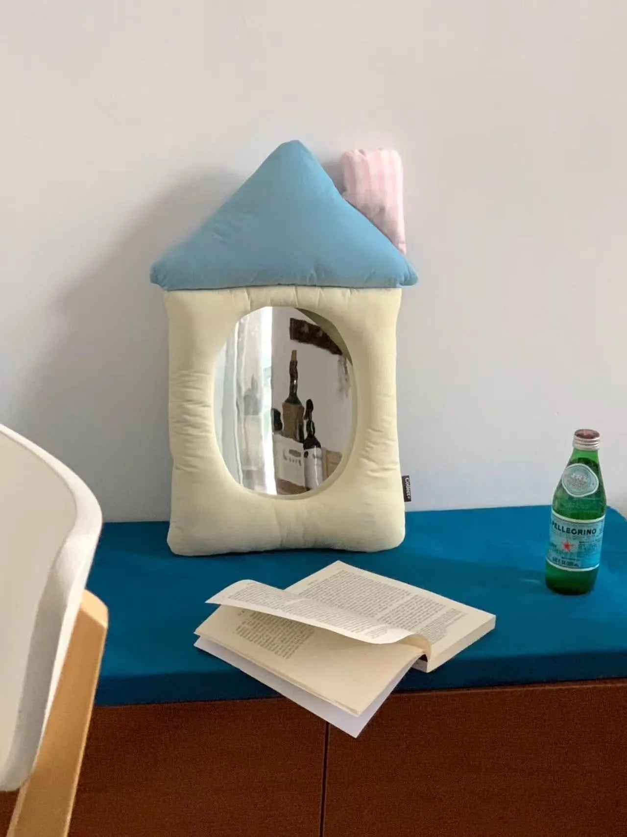 Korean-style cosmetic wall mirror with cotton cushion backing in apple green colour