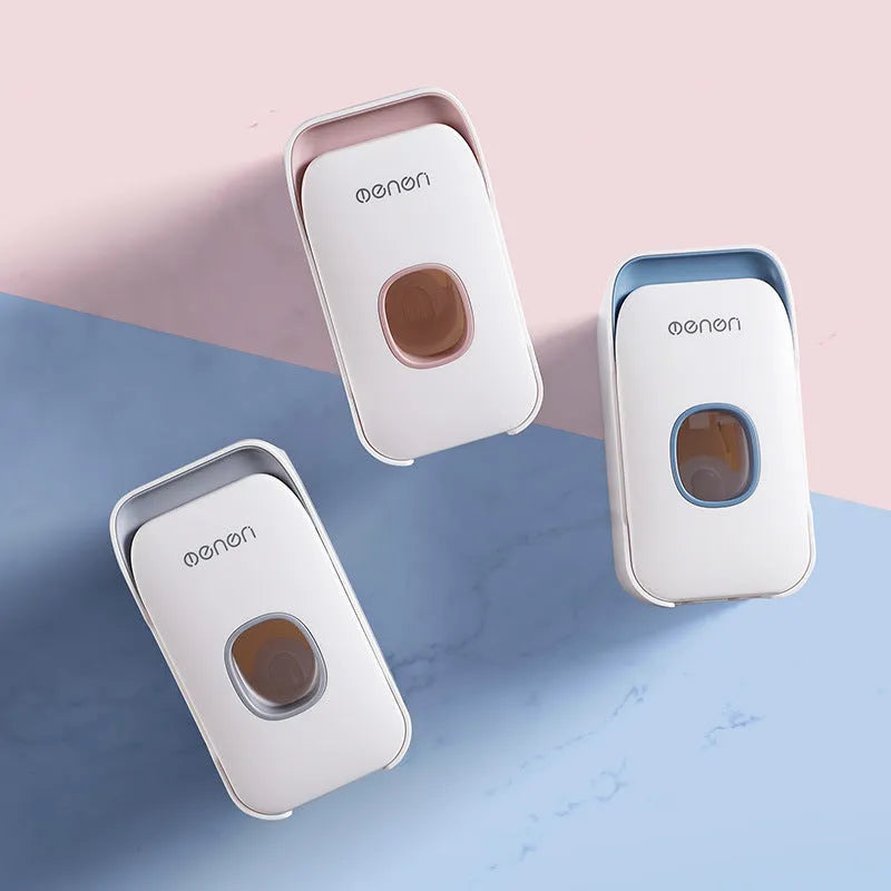 Automatic toothpaste dispenser in blue, grey or pink colours with sensor activation