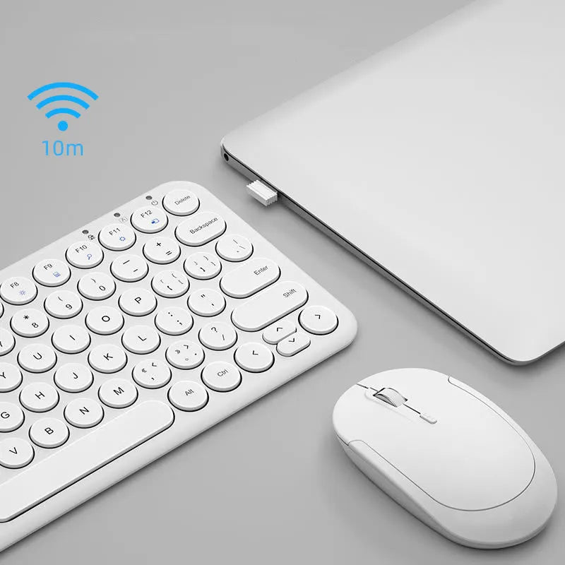 Mute ultra-thin wireless keyboard and mouse set in white, black, or pink colours with 1000DPI optical mouse