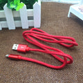 Cowboy-style denim USB Type-C charging cable with aluminium connectors in black, blue, and red colour options