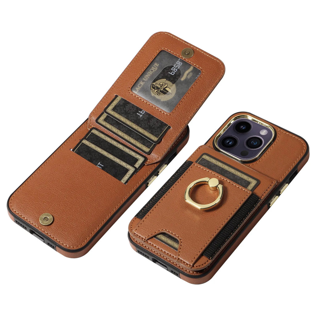 Imitation leather magnetic wallet phone case with card slot and kickstand for iPhone, colour options