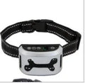 Adjustable digital dog training bark collar with display showing beep, vibration, and shock modes.