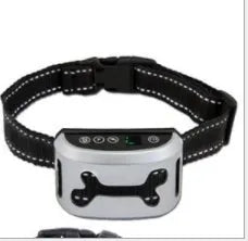 Adjustable digital dog training bark collar with display showing beep, vibration, and shock modes.