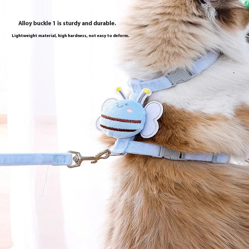 Bee-shaped adjustable cat lead with teddy design in pink, yellow and blue colour options