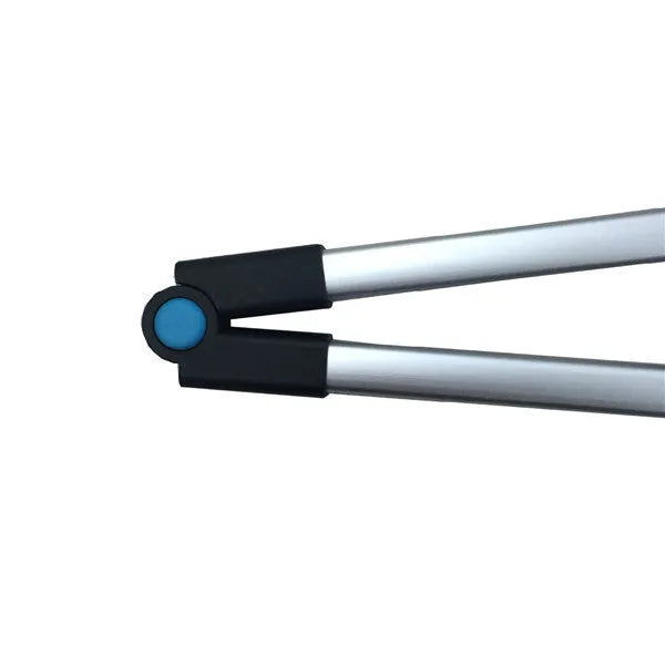 Blue foldable aluminium pickup trolley shown in folded position at 13cm wide.