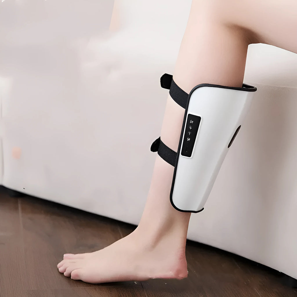 White plastic pulse calf massager with mechanical controls and Type-C port for leg acupoint therapy