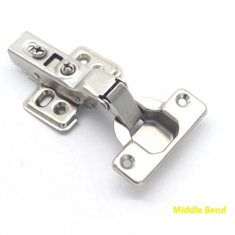 Nickel-plated cold rolled steel hydraulic hinge for cabinet doors with damping mechanism.