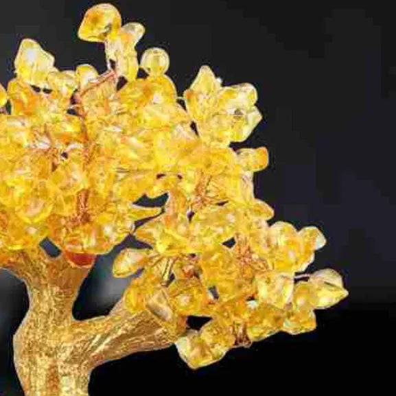 Citrine-coloured resin turtle money tree feng shui ornament measuring 23cm tall