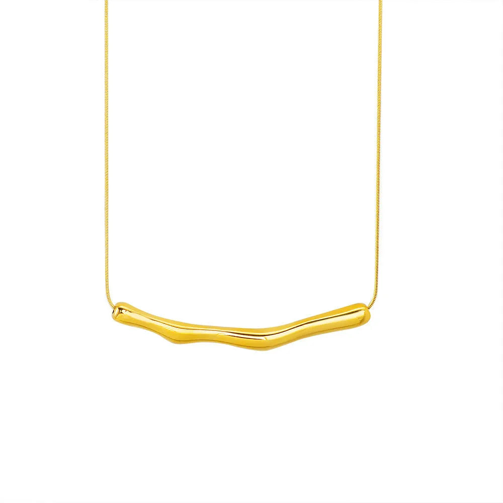 Titanium steel women's necklace with irregular pleating design in gold or steel electroplated finish
