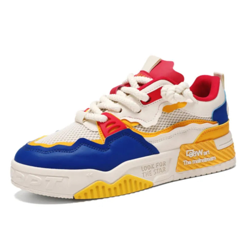 Men's low-top white board shoes with a soft rubber sole and mesh lining