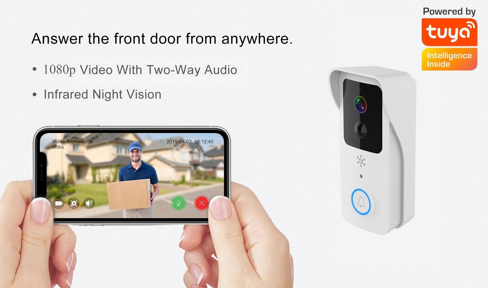 Smart home waterproof visual doorbell with HD camera and remote APP controls
