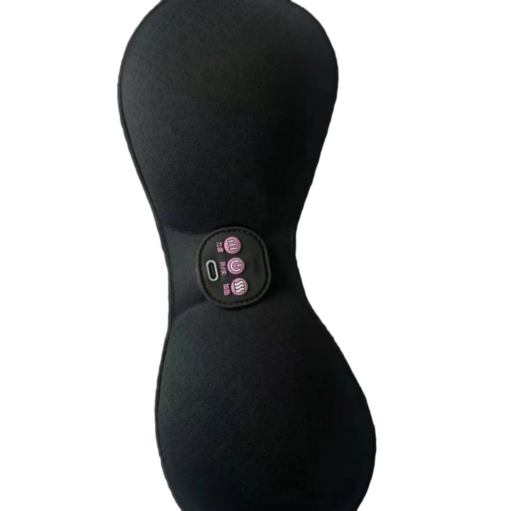 Black electric massage bra inner cushion with three-key control panel and silicone chest stickers