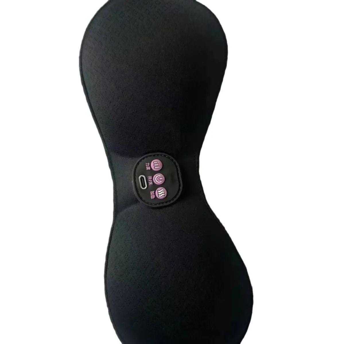 Black electric massage bra inner cushion with three-key control panel and silicone chest stickers