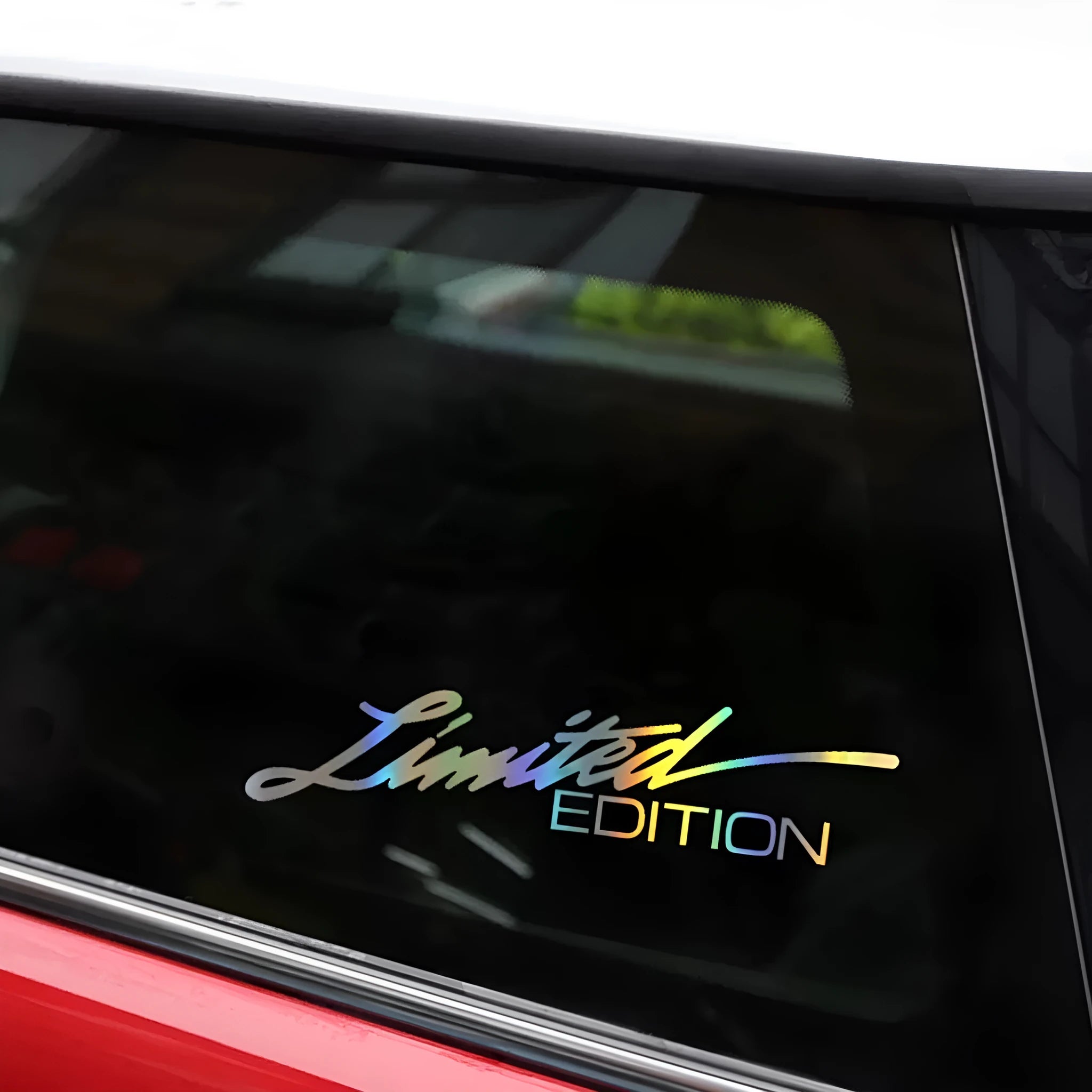 Black laser reflective car sticker with custom text on PET film for vehicle exterior personalisation