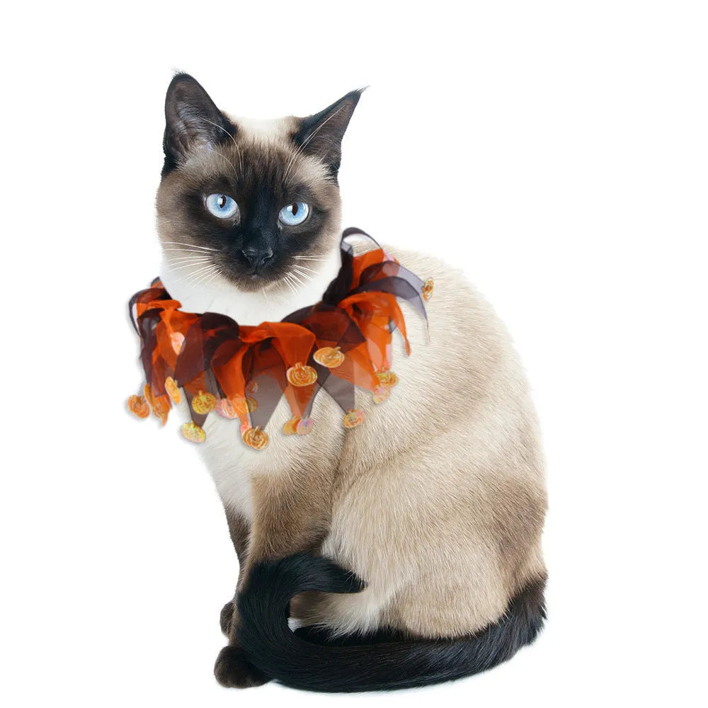 Tie-dye pet dog collar with Christmas and Halloween patterns in colourful blue and green designs