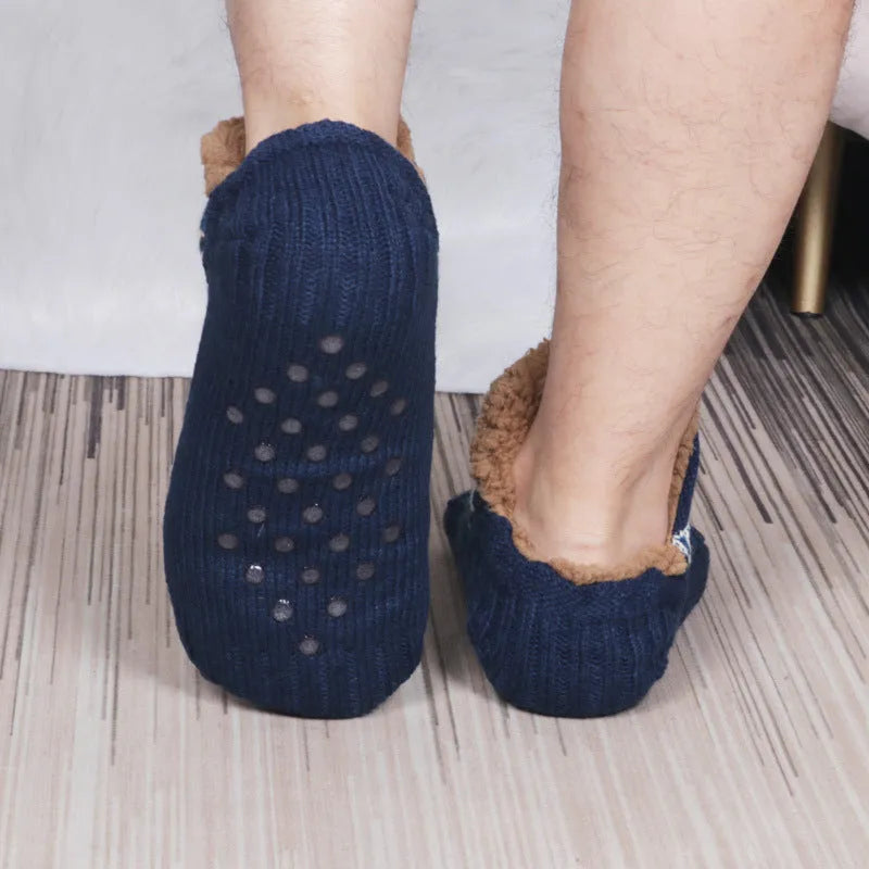 Indoor men dragging socks in acrylic blend, available in grey, off white, red, royal blue, sizes 40-48