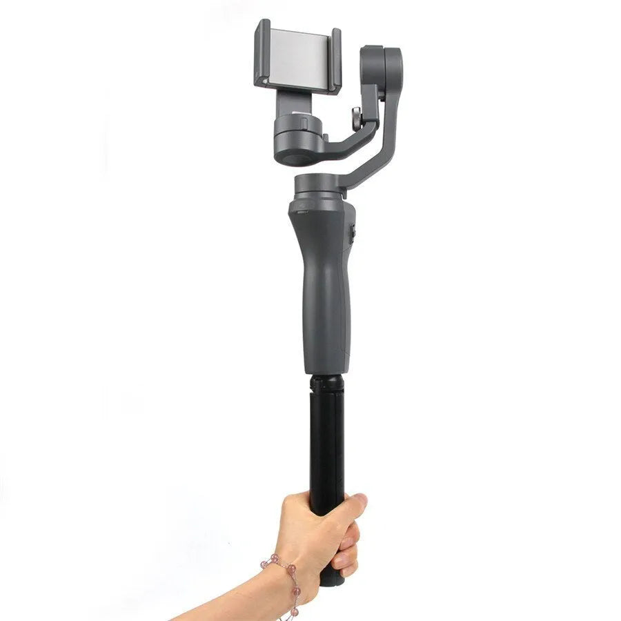 Black aluminium alloy mobile phone tripod and handheld stabiliser with telescopic legs extended.