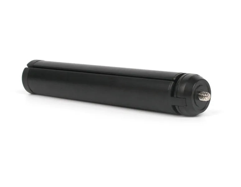 Black aluminium alloy mobile phone tripod and handheld stabiliser with telescopic legs extended.