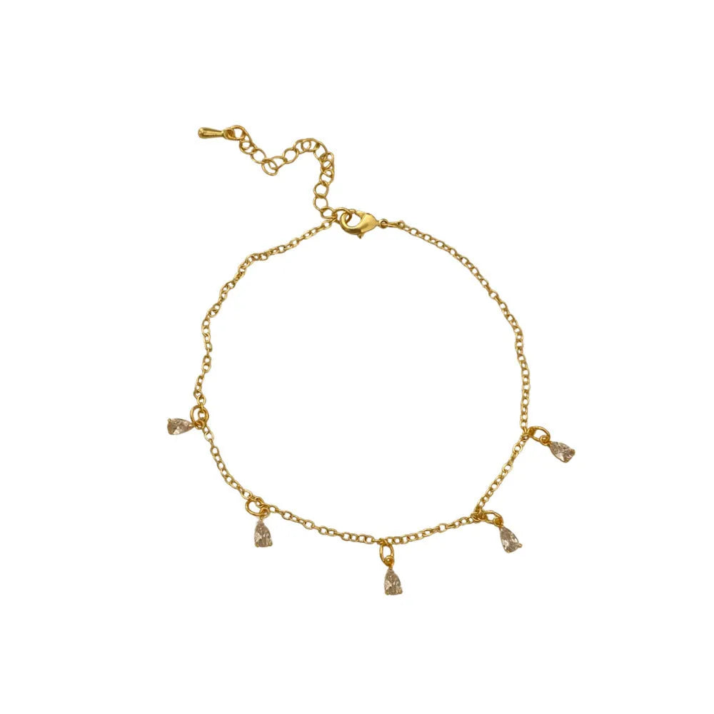 Women's three-piece zircon jewellery set showing necklace, anklet and earrings with geometric meteor shower design