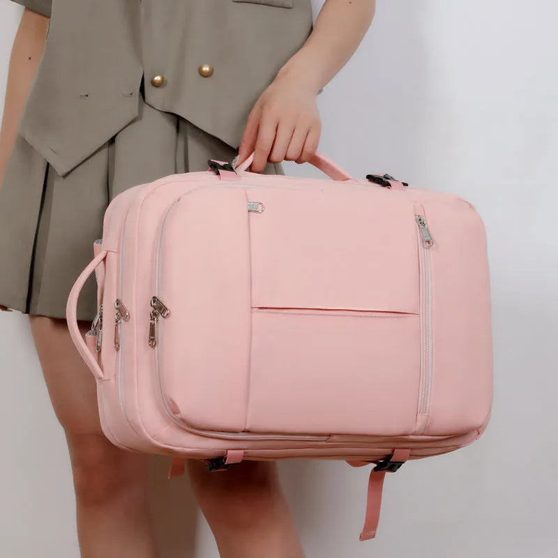 Large waterproof oxford backpack showing multiple pockets and 15.6 inch laptop compartment in available colours