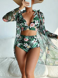 Women's multicolour printed bikini three-piece swimsuit set with high elasticity fabric