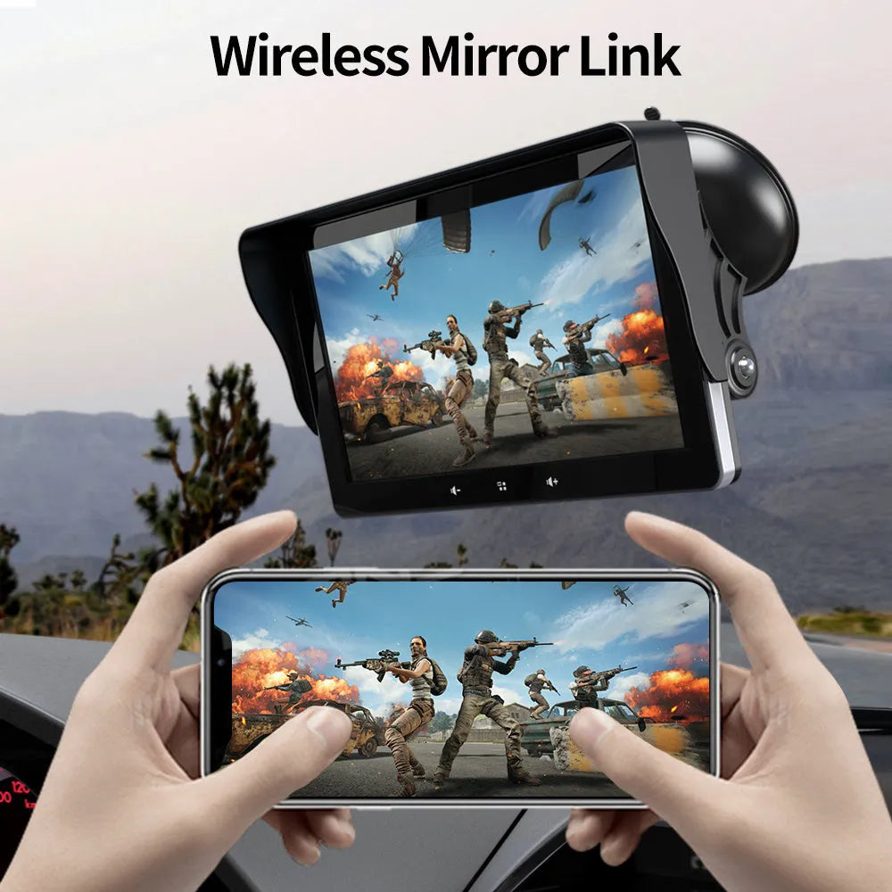 7 inch wireless CarPlay car display with astern video on windscreen mounting