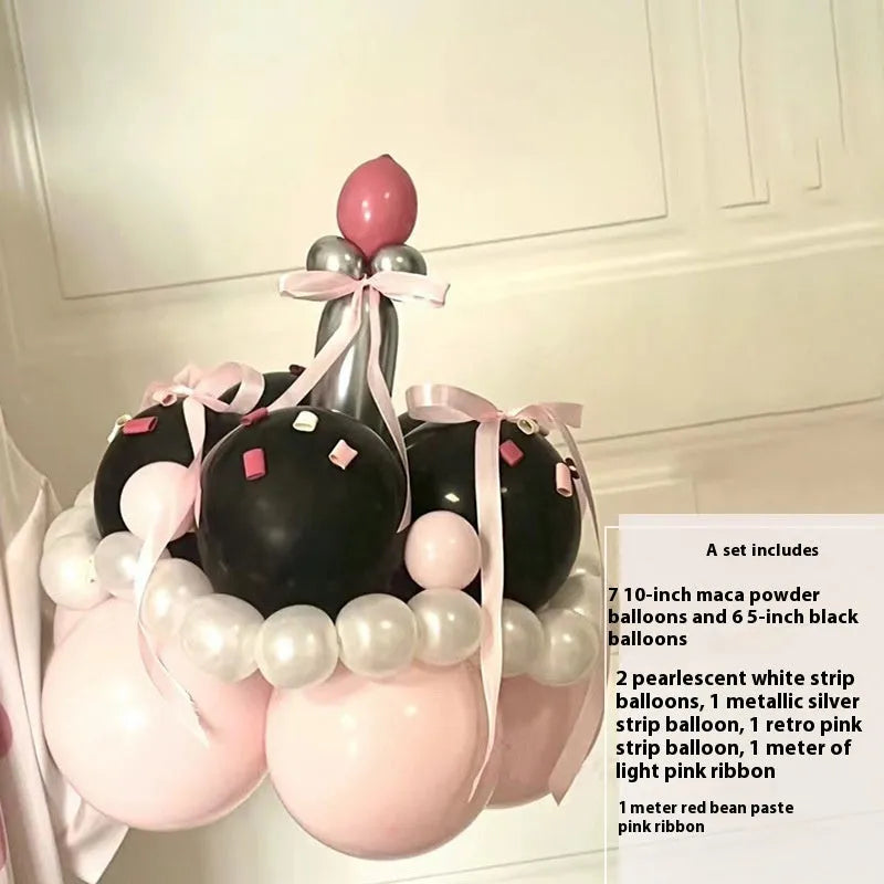 Round shaped balloon bouquet cake decoration DIY kit with colourful balloons arranged as party centrepiece