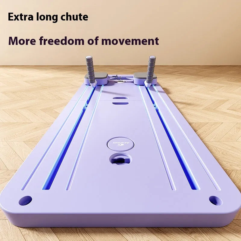 Standard purple PP plastic fitness board with abdominal wheel for home exercise.