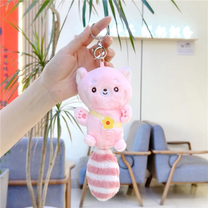Little Squirrels plush pendant toy bag charm keychain 19cm beige lanyard with gold metal buckle