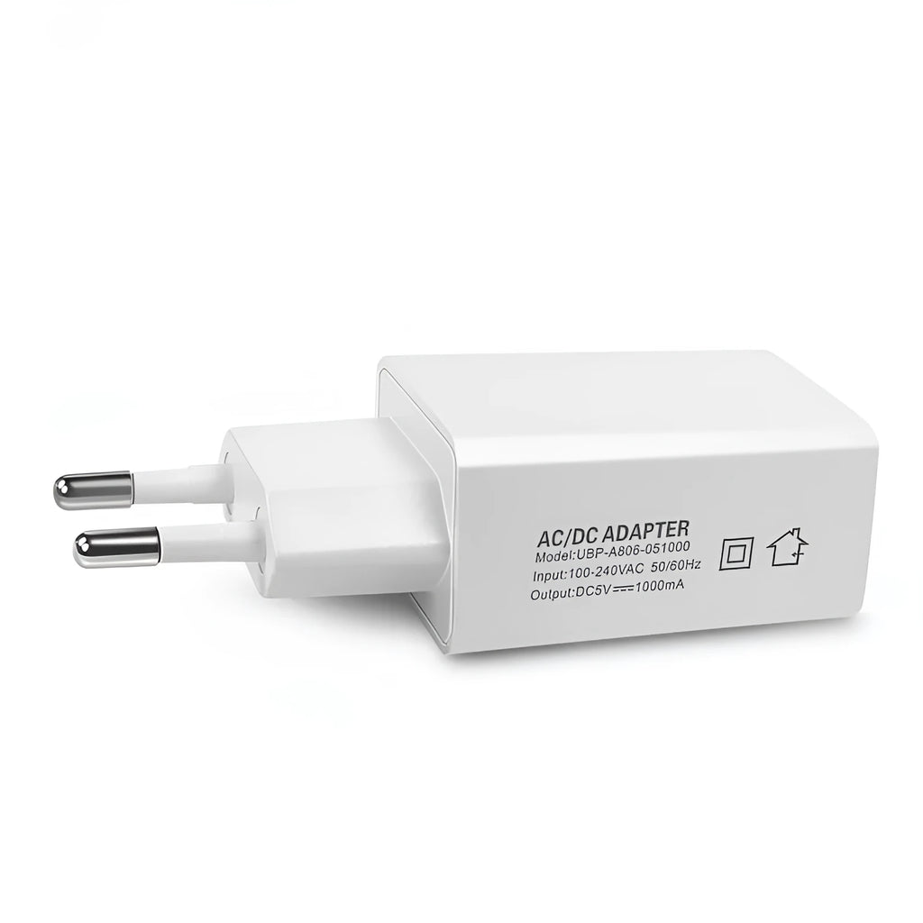 White 5V 1000mA European standard household power charger with EU plug and USB output