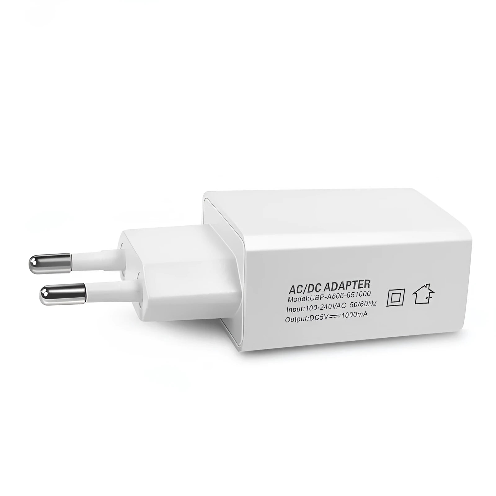 White 5V 1000mA European standard household power charger with EU plug and USB output