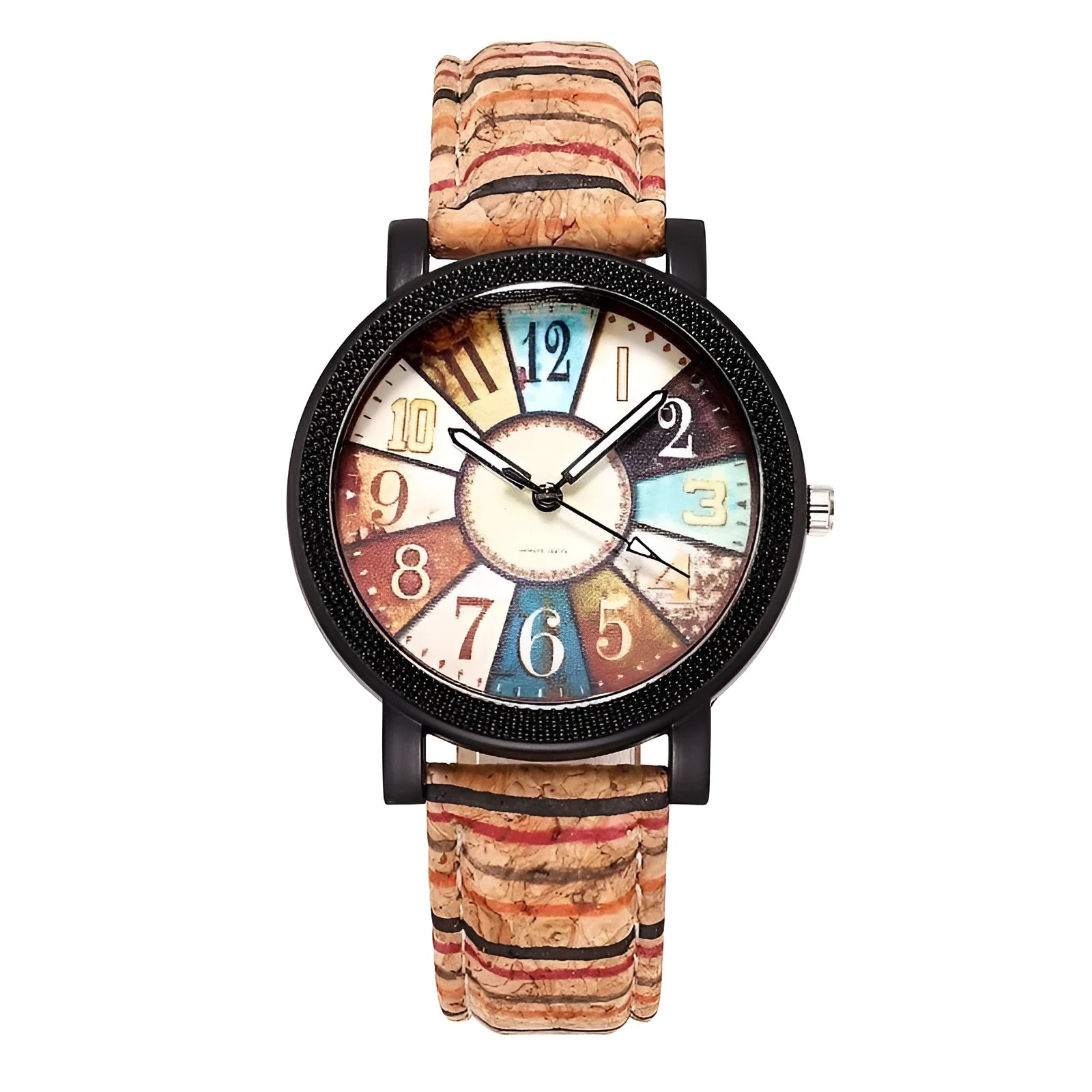 Women's vintage style quartz watch with brown leather strap and 37mm round dial