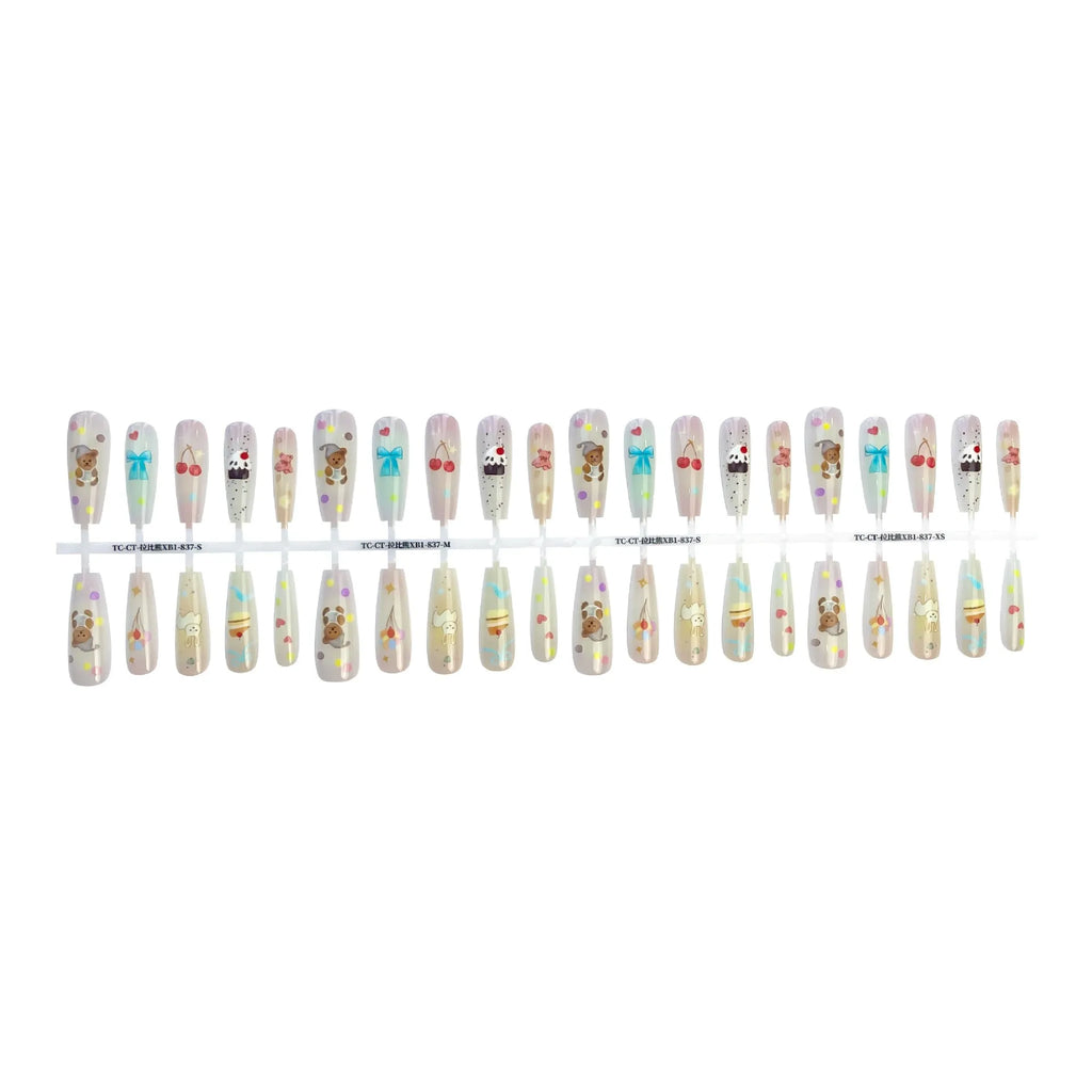 Cute little bear cartoon glossy seal nail sticker set 40 pieces Labi bear XB1-837 long ladder design