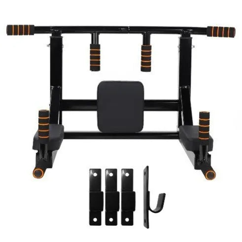 Black wall mounted single parallel pull-up bars and sandbag rack fitness equipment