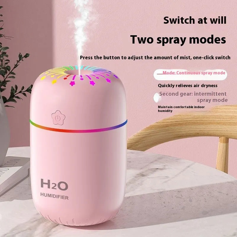 White USB desktop humidifier with compact 75x75x116mm dimensions and 300ml water tank capacity