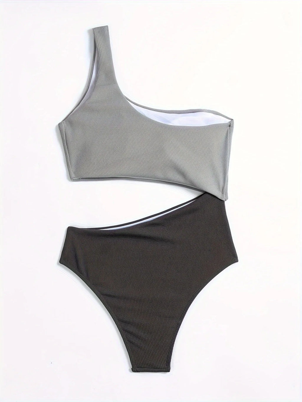 Women's solid colour one-shoulder one-piece swimsuit in polyester fabric