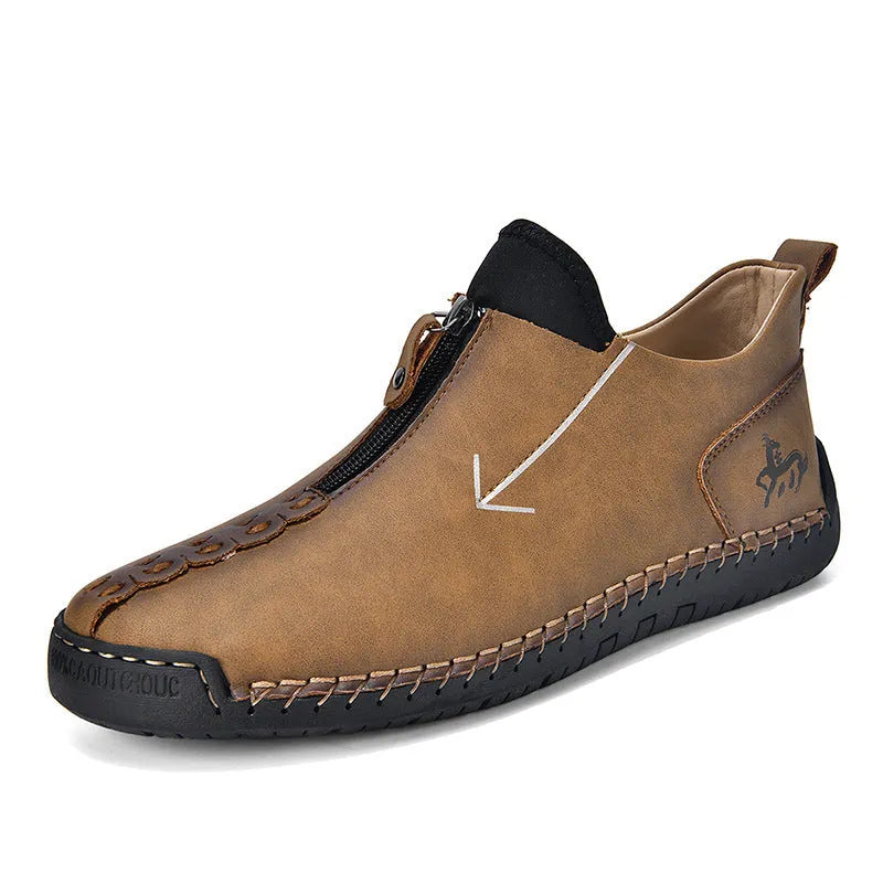 Men's leather-style boots with front zipper closure in multiple colour options