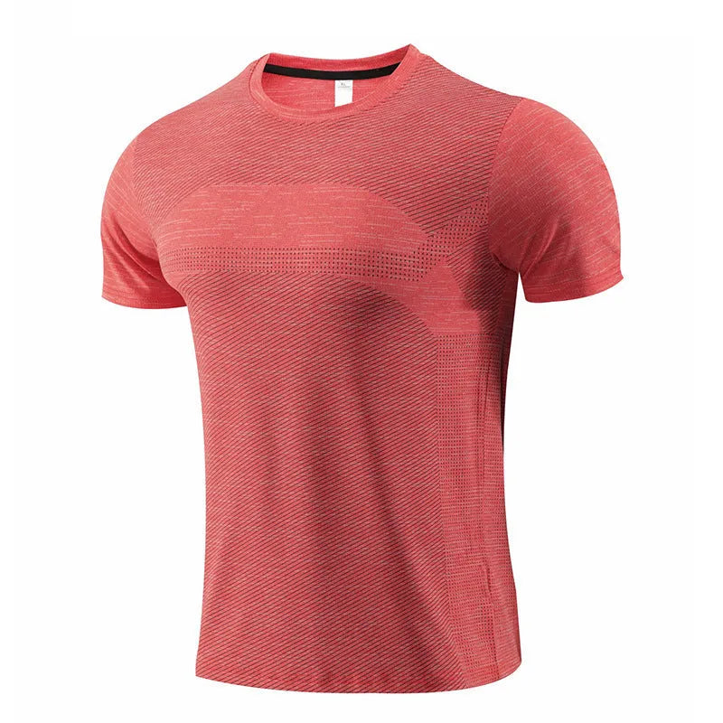Men's short sleeve athletic t-shirt in polyester spandex for running and basketball