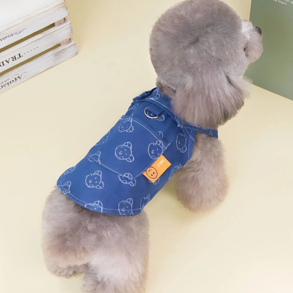Denim princess dress for small dogs with bracket skirt design in spring/autumn transitional clothing