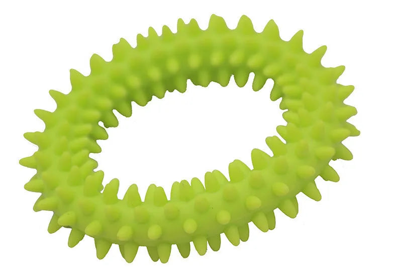 TPR spiky circle dog chew toy 9.5cm diameter in six colour options