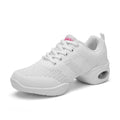 Women's Flyknit mesh dance shoes in red with lightweight PU sole for dance and fitness