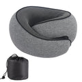 U-shaped memory foam travel neck pillow in dark grey with storage bag