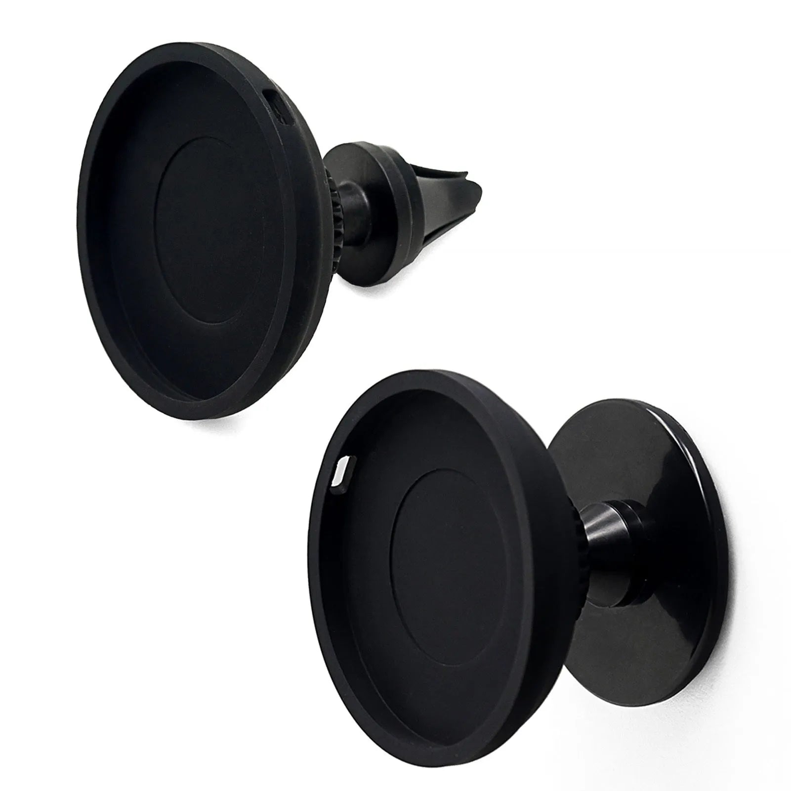 Black plastic charger car magnetic mobile phone holder showing air vent and base bracket mounting options