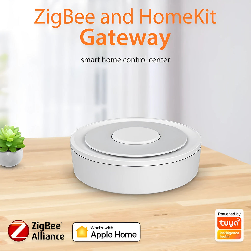 White ZigBee 3.0 wired gateway for smart home control measuring 78x78x25mm