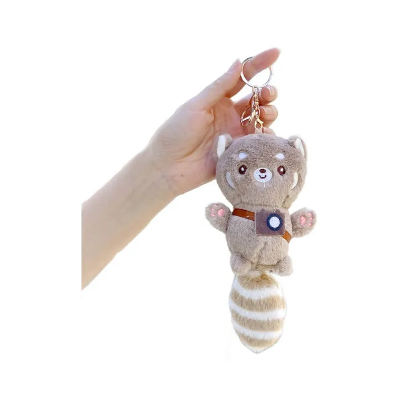 Little Squirrels plush pendant toy bag charm keychain 19cm beige lanyard with gold metal buckle