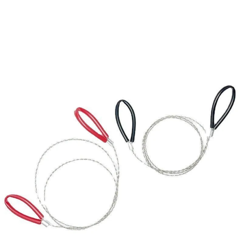 German stainless steel survival wire saw with leather case measuring 70cm total length for outdoor cutting tasks